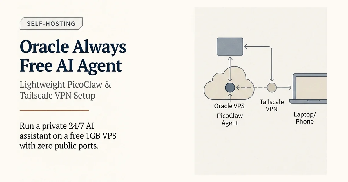 Diagram showing an Oracle Always Free VPS secured with Tailscale running a PicoClaw AI agent